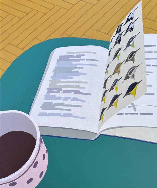 Zsofia Schweger (Hungary/UK), Quotidian Scenes: Browsing Books #2 (Birds of Europe), 2022
