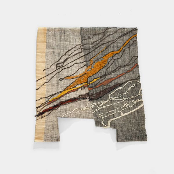 Nancy Hemenway Barton Aqua Lapis II, 1978 Three fabrics in organdy and lambs wool in satin, stem and hidden couching 45 x 44 in 114.3 x 111.8 cm