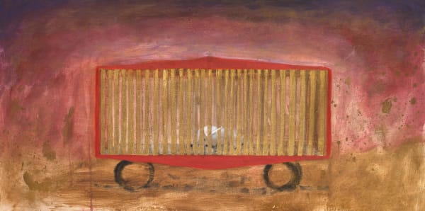 Emma Kathleen Hepburn Ferrer (Italy/US) Circus Unicorn, 2025 Oil and 24k gold leaf on panel 39 3/8 x 19 3/4 in 100 x 50 cm