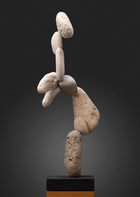 Woods Davy Kiomobo, 2022 dead coral and stone on granite pad 46H x 16W x 13D inches