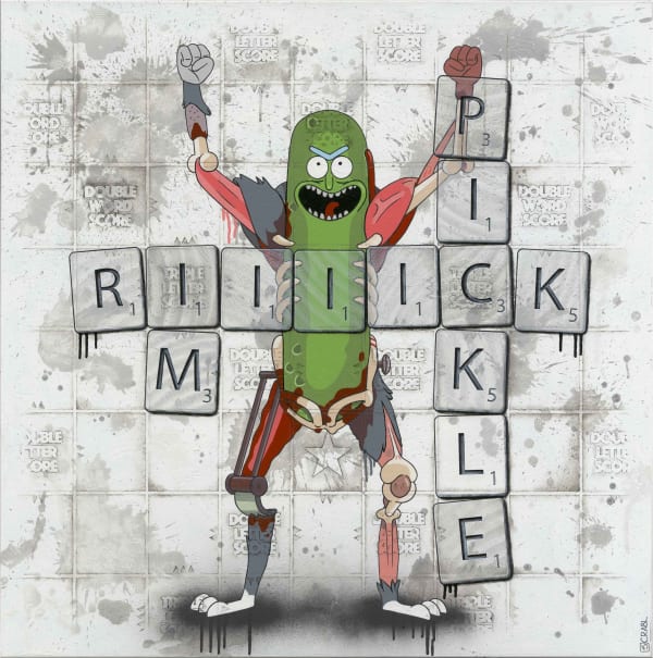 PICKLE #1 , 2024 Acrylic, mixed media on canvas (1 of 1) 122 x 105 x 4 cm 48 x 41 3/8 x 1 5/8 in Series: Don't Make Me Laugh