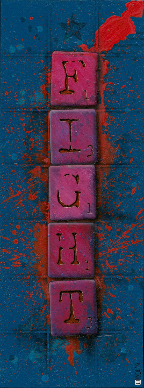 FIGHT#1 Acrylic, mixed median on canvas (1 of 1) 116 x 43 x 4 cm 45 5/8 x 16 7/8 x 1 5/8 in Series: Scrabl