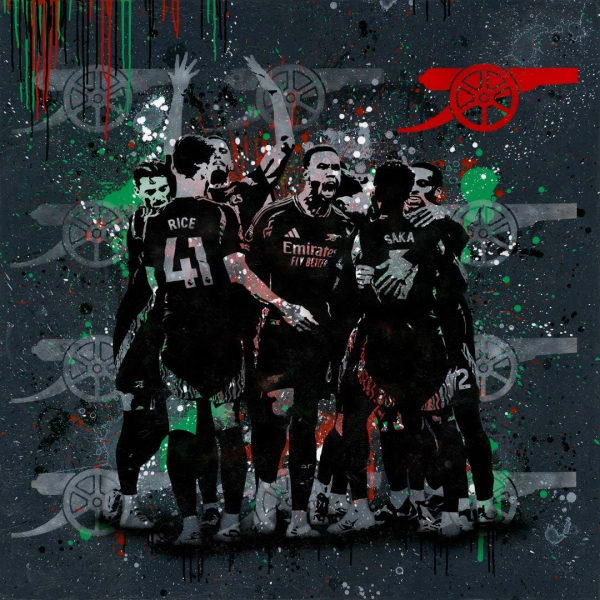 WE ALL FOLLOW #2, 2024 Mixed media on canvas (framed) Original, Unique (1 of 1) 139 x 139 x 4 cm Series: We all Follow the Arsenal