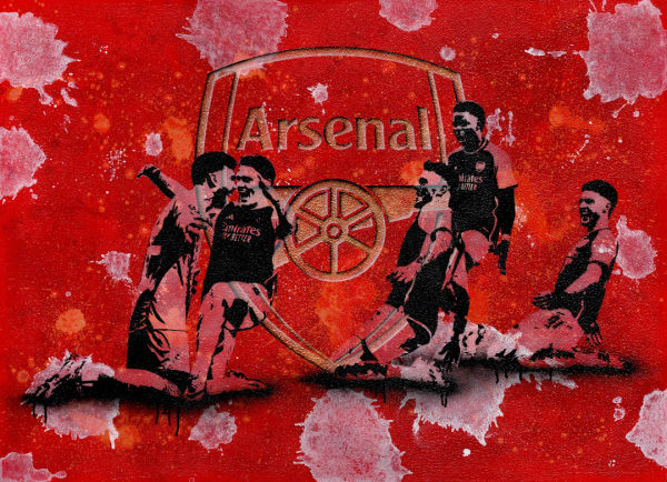 WE ALL FOLLOW #3, 2024 Mixed media on canvas (framed) Original, Unique (1 of 1) 114 x 155 x 4 cm Series: We all Follow the Arsenal