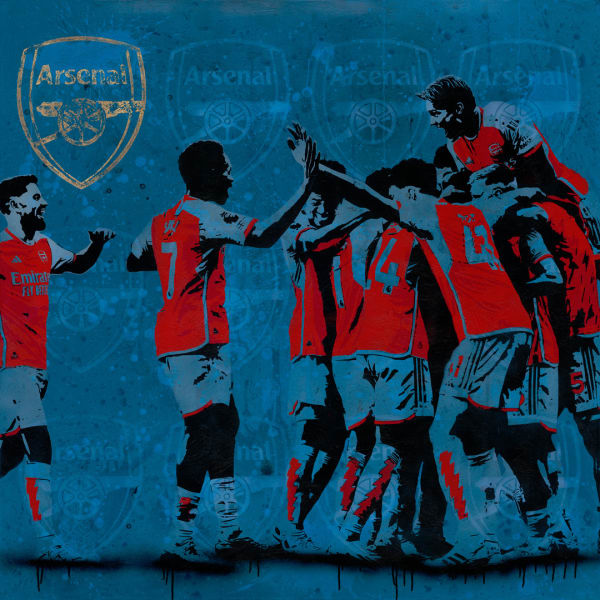 WE ALL FOLLOW #1, 2024 Mixed media on canvas (framed) Original, Unique (1 of 1) 139 x 139 x 4 cm Series: We all Follow the Arsenal