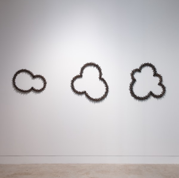 Angela Valamanesh Morticia’s Garden Construct, Triptych No. 3, 4, 5, 2024 ceramic dimensions variable spacing in the gallery: 71 x 280 x 7 cm suggested spacing: 71 x 350 x 7 cm