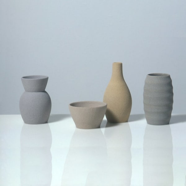 Angela Valamanesh Dispositions L, 2002 four unglazed ceramic vessels dimensions variable MDF shelf 40 cm (w)