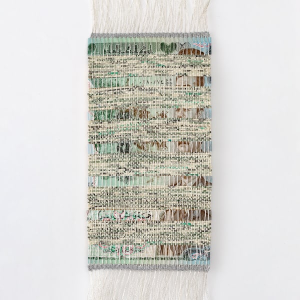 Abdullah M. I. Syed Fabricating Economies (USA/Iraq - Recto), 2020 hand-loomed found shredded US dollars, hand-cut uncirculated 10 British pound, silver zardozi thread 18.5 x 11.7 cm 51 x 33 cm (framed) made with assistance from Janet Maughan (Handspinners & Weavers Guild of South Australia) (Unframed)