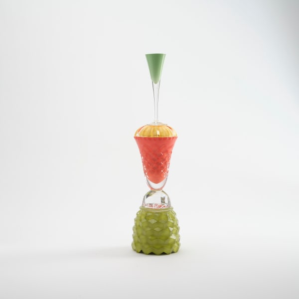 Edward Waring Cherry Coloured Funk, 2023 vintage crystal and glass, epoxy adhesive, acrylic paint, hard acrylic extender 43.5 x 10.5 cm