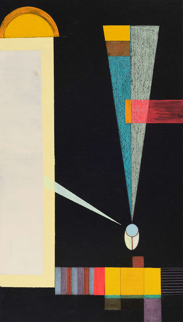 Hilma's Ghost XII - THE HANGED MAN, 2021 Gouache, ink, and colored pencil on Fabriano Murillo paper 17 x 9.75 inches