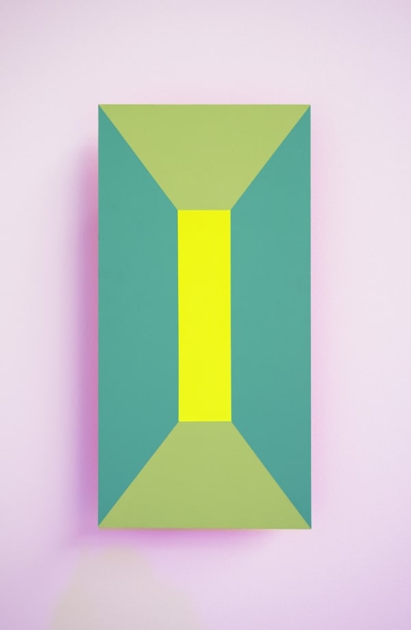 Luftwerk Open Frame 2, Perspective No. 1, 2025 Aluminum, acrylic and fluorescent paint 24 x 12 inches