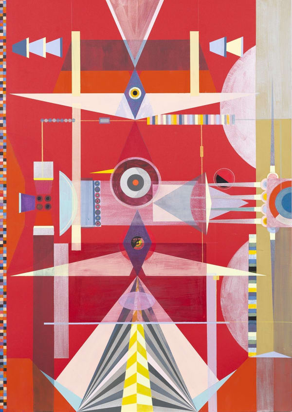 Hilma's Ghost [RED] Love, Lust, Vitality, 2022 Gouache, ink, and colored pencil on Fabriano Murillo paper 39 x 27 inches