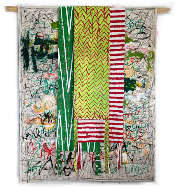 Patrick Dean Hubbell Your Clarity Rises Above All Of My Faults, 2023 Oil, acrylic, enamel, spray paint, charcoal, oil pastel on canvas, wood stretcher bar 76 x 72 inches