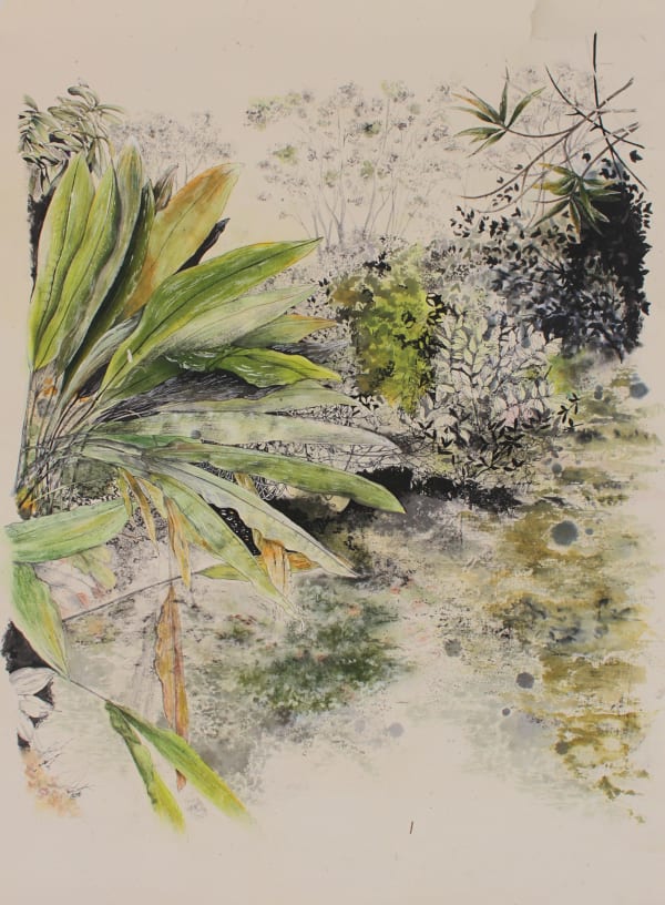 Inam Caffoor Perspective III, 2025 Mixed Media on Elephant Dung Paper 92.5 x 68 cm 36 3/8 x 26 3/4 in