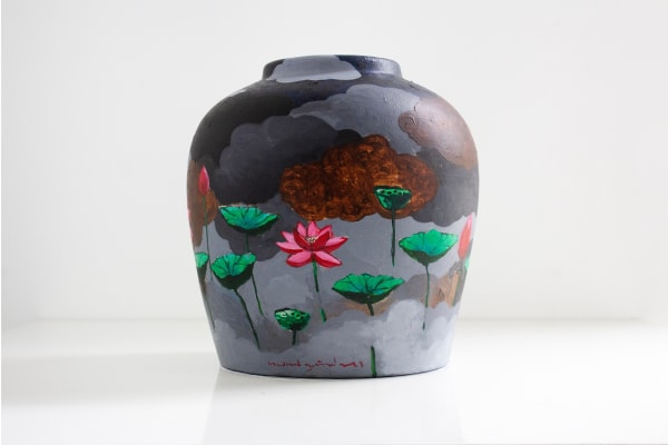 Gayan Prageeth The Lotus Cultivation of the Greater Other , 2023 Mixed Media on Clay Ginger Jar 20 cm x 22 cm x 22 cm
