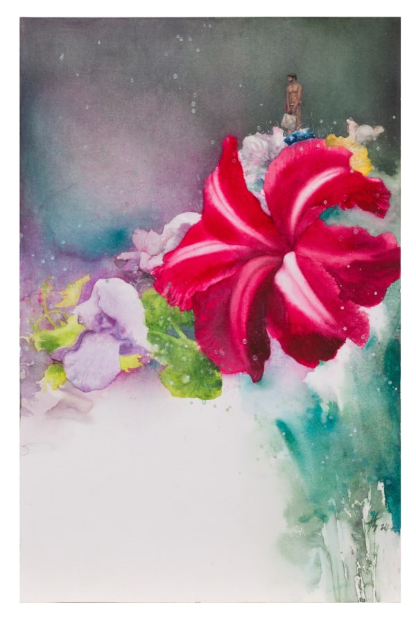 Sandatharaka Abeysinghe Last Gaze of the Day, 2024 Watercolour on Paper 51 x 32 cm 20 1/8 x 12 5/8 in