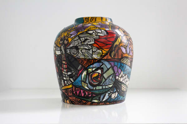 Thujiba Vijayalayan Social Dynamics, 2023 Mixed Media on Clay Ginger Jar 20 cm x 22 cm x 22 cm