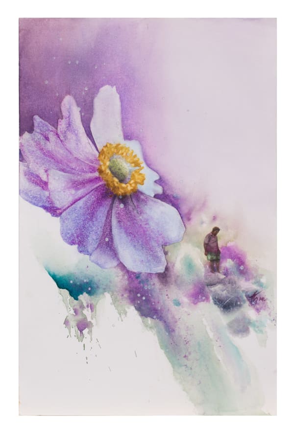 Sandatharaka Abeysinghe Evening Visit , 2024 Watercolour on Paper 50 x 32 cm 19 3/4 x 12 5/8 in