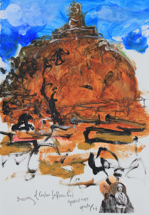 Jagath Weerasinghe Discovery of Ceylon : Explorers Have Eyes and Guns 2, 2024 Mixed Media on Paper 42 x 29 cm 16 1/2 x 11 3/8 in