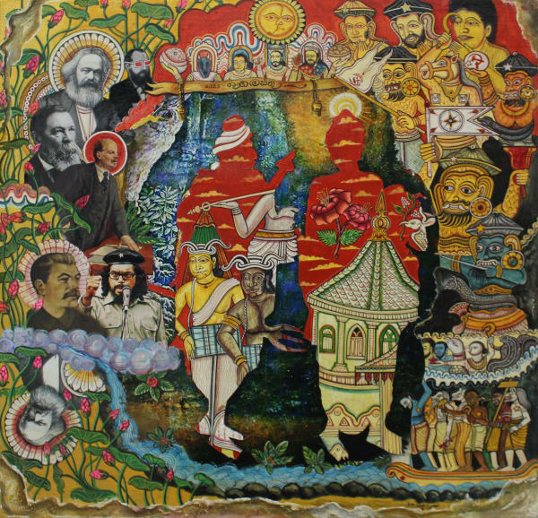 Kavishwara Jayasekara kal yugaya, yuganthaya , 2025 Mixed Media on Canvas 61 x 61 cm 24 x 24 in