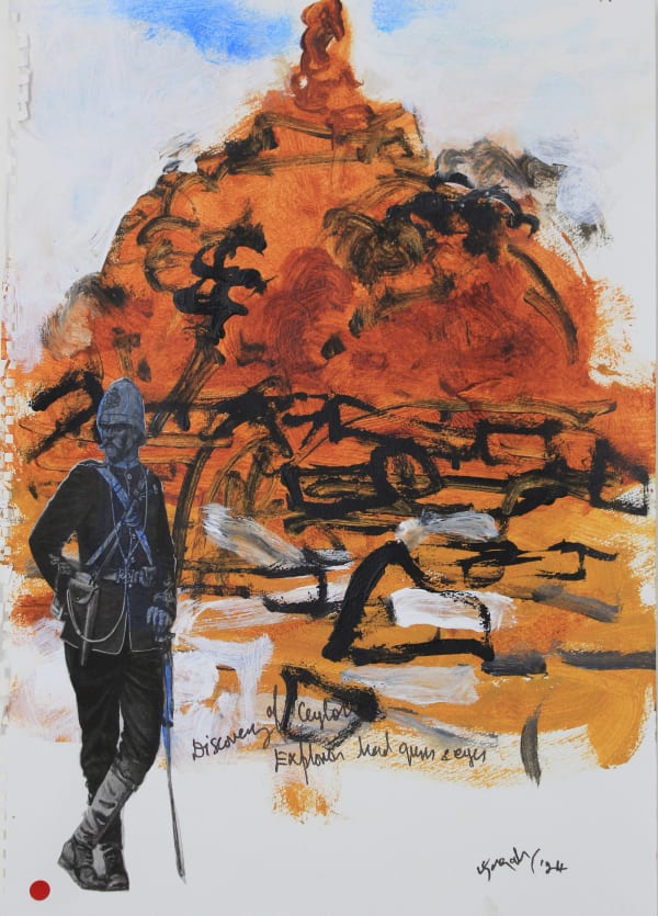 Jagath Weerasinghe Discovery of Ceylon : Explorers Have Eyes and Guns 4, 2024 Mixed Media on Paper 42 x 29 cm 16 1/2 x 11 3/8 in