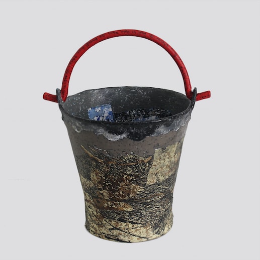 Gayan Prageeth Since 1983 XXIX, 2018 Mixed media on rice paper covered steel bucket 32cm x 26cm x 21cm