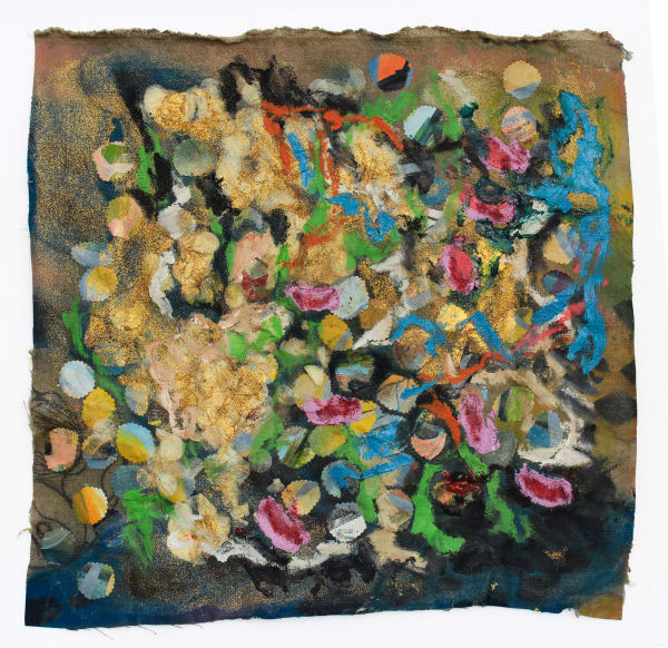 Chudamani Clowes Urchins detonate, porcupine like hairy ball, fields of explosions, 2025 Mixed Media on Linen Flax 61 x 60 cm 24 x 23 5/8 in