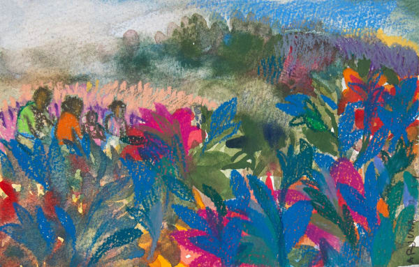 Arjuna Gunarathne A Day at the Park 1, 2019 Water Colour and Crayon on Paper 13 x 20 cm 5 1/8 x 7 7/8 in