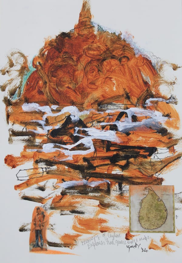 Jagath Weerasinghe Discovery of Ceylon : Explorers Have Eyes and Guns 5, 2024 Mixed Media on Paper 42 x 29 cm 16 1/2 x 11 3/8 in