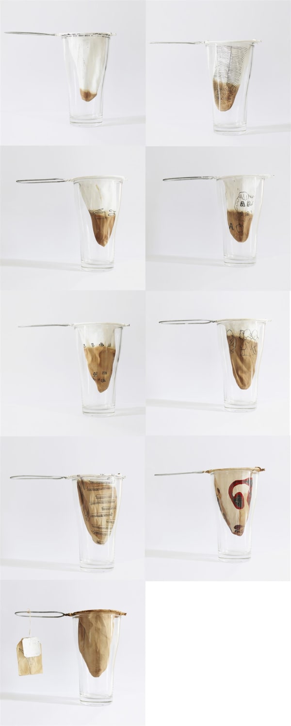 Hanusha Somasunderam Stain, 2016 Glass Beakers, Strainers and Mixed Media Dimensions Variable