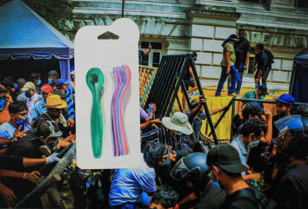 Pradeep Thalawatta What We Choose to Keep, Throw Away and Remember II, 2025 Acrylic, Paper and Print on Archival Photo Paper 36 x 41 cm 14 1/8 x 16 1/8 in