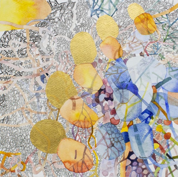 Shaanea Mendis Celestial Foot , 2023 Watercolor, Goldleaf, Ink and Pen on Paper 26 x 26 cm 10 1/4 x 10 1/4 in