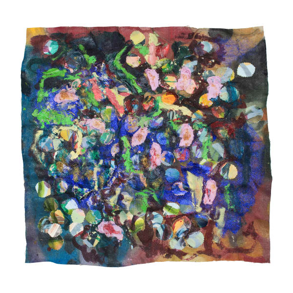 Chudamani Clowes Adoring royalty, molluscs shooting blueink jets, deep purple indigo gold, 2025 Mixed Media on Linen Flax 60 x 61 cm 23 5/8 x 24 in