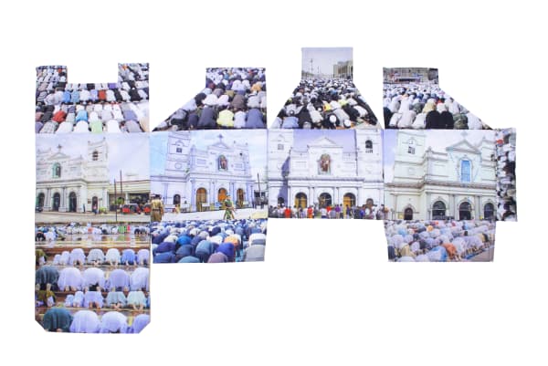 Hema Shironi Blasting Gift, 2019 Stitched Painted Fabric 60 x 94 cm 23 31/50 x 37 1/100 inches