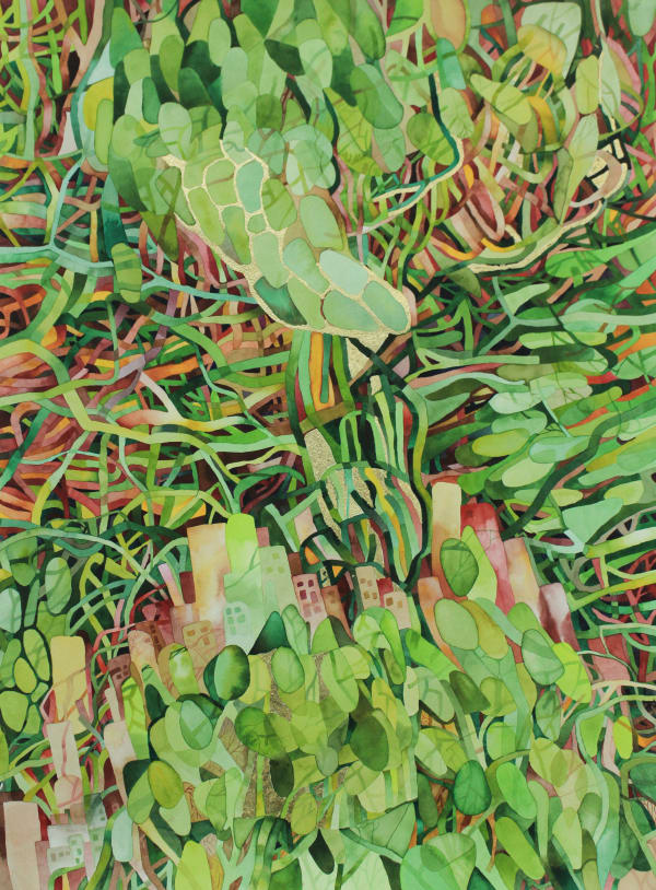 Shaanea Mendis Resilient City II, 2025 Watercolour and Gold Leaf on Paper 76 x 56 cm 29 7/8 x 22 in