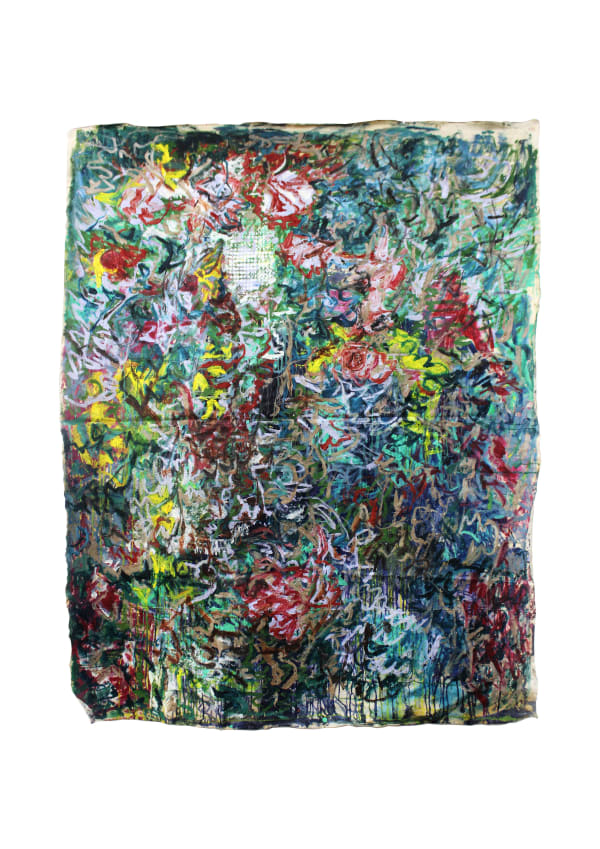 Chudamani Clowes Jade Green Floating House Panel 2, 2025 Mixed Media on Linen Flax 222 x 186 cm 87 3/8 x 73 1/4 in