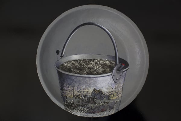 Gayan Prageeth Bitter Kitchen VII, 2021 Japanese Ink and Acrylic on Rice Paper on Bowl 44cm x 44cm x 6cm