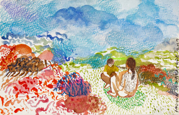 Arjuna Gunarathne A Day at the Park 3, 2019 Water Colour and Crayon on Paper 13 x 20 cm 5 1/8 x 7 7/8 in