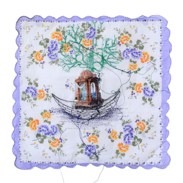 Hema Shironi Talking Hands 11, 2021 Mixed Media on Handkerchieves 33.5 x 35 cm 13 1/4 x 13 3/4 in