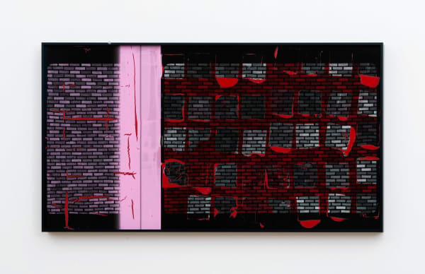 Double Wall, 2018 Acrylic polymer and inkjet print on acetate mounted to Plexiglas 16 x 30 1/2 inches (40.6 x 77.5 cm)