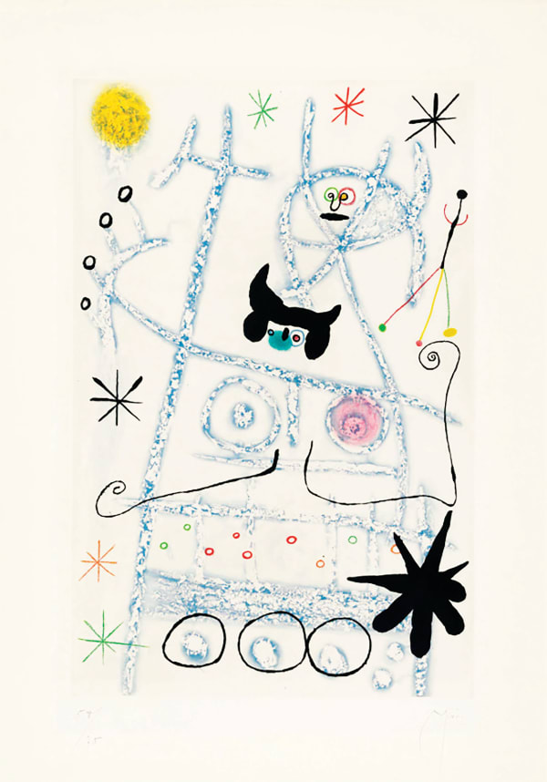 Joan Miró, Joan Miro, Les Forestiers (bleu), aquatint printed in colours, 1958, signed, 1958