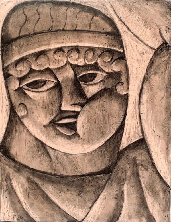 Florian Tomballe, Youth with raised arm, 2024