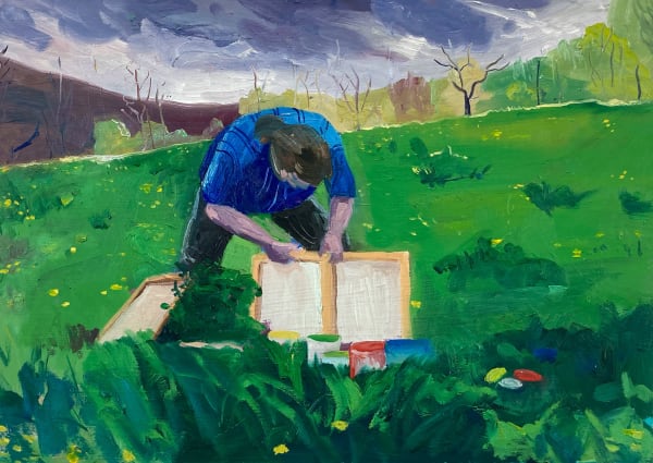 Elise Debrock The Struggle is Real, 2022 Oil on wood 30 x 41,5 cm