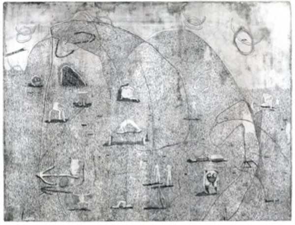 Manon De Bruyn de fitte fitnessers in het park, 2024 Etching on paper 41,5 x 50 cm Edition of 1 plus 1 artist's proof