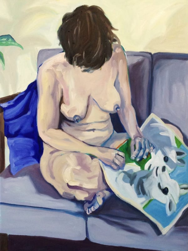 Elise Debrock, Quarantine Scene; Cross Stitch, 2020