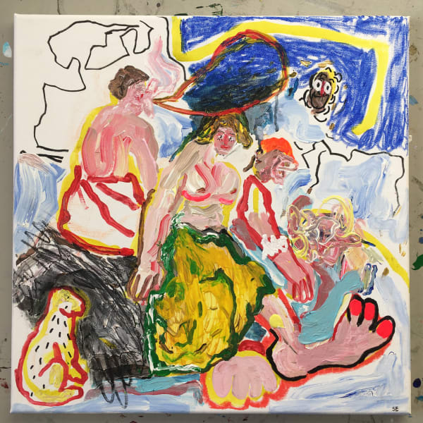 Sacha Eckes At Least you Have Nice Feet, 2020 Acrylics, charcoal, pastels and markers on canvas 50 x 50 cm