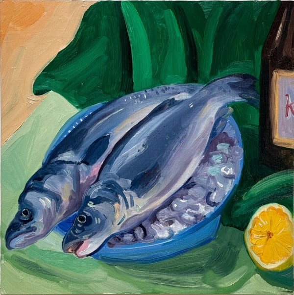 Elise Debrock Stilleven met Zeebaars, 2024 Oil on wood 31,5 x 31,5 cm