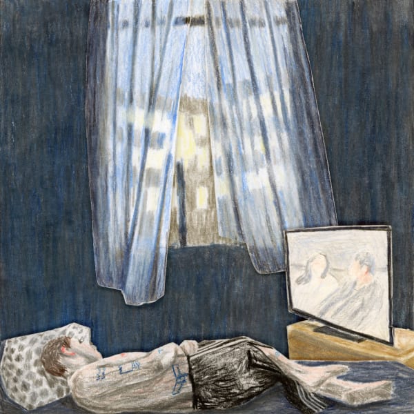 Judit Kristensen Corona Quarantine (hot summer night), 2020 Colored pencil on cardboard 17 x 17 cm