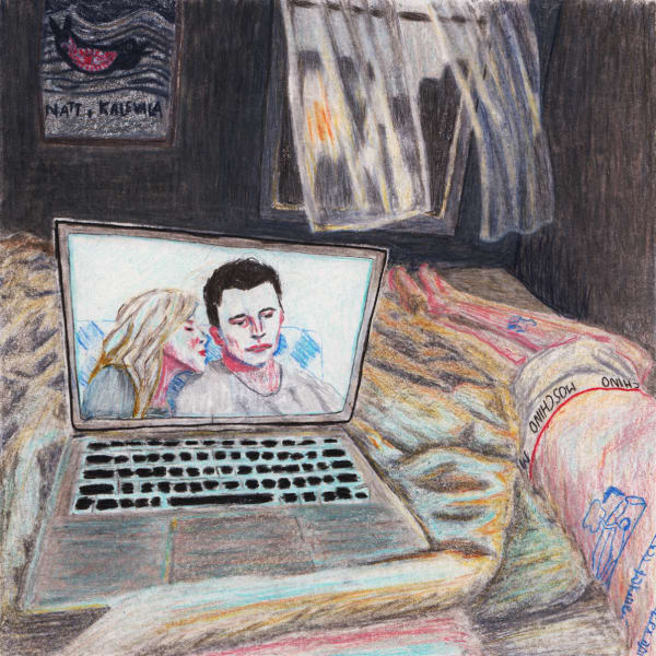 Judit Kristensen Corona Quarantine (late night drawing), 2020 Colored pencil on cardboard 17 x 17 cm