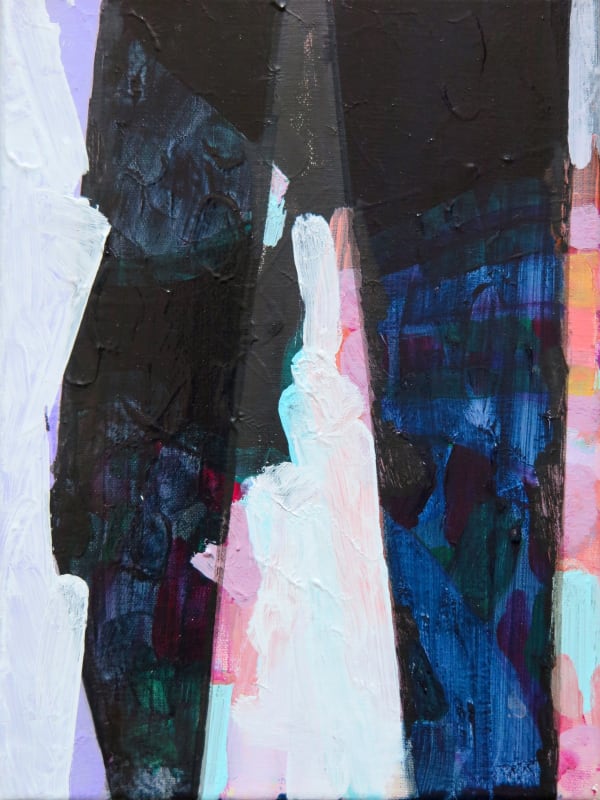 Catharina Dhaen Pierrot, 2021 acryl, spray, vinyl op linnen 24 x 18 cm